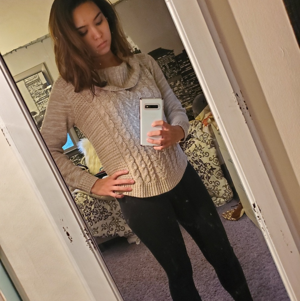 Beige Cowl Neck Sweater